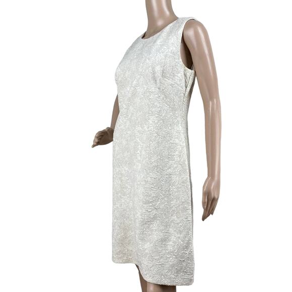 Taylor Cream Glittery Metallic Textured Sleeveless Round Neck Sheath Dress Sz 6 - Picture 3 of 7